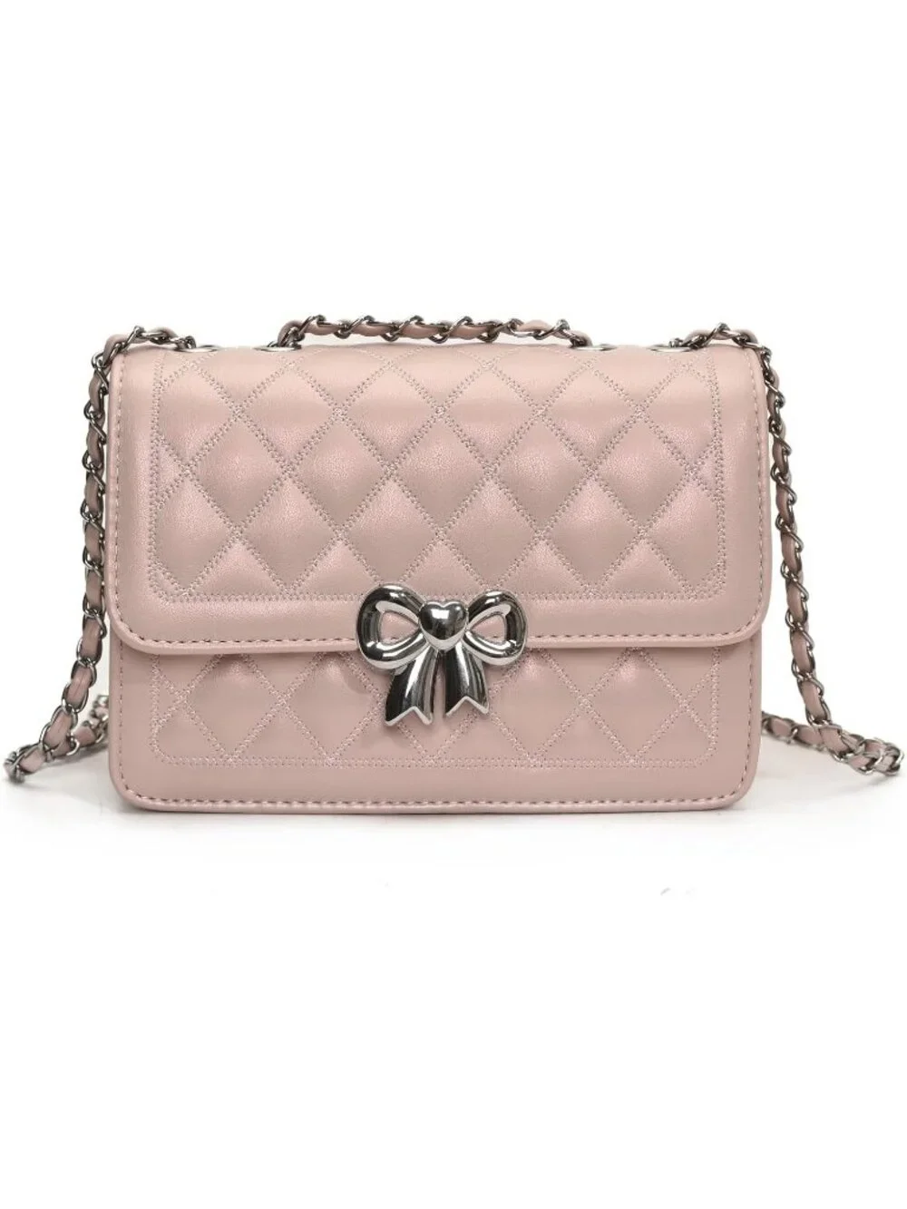 Women's Pink Quilted Small Pu Leather Shoulder Purse Chain Crossbody Bag